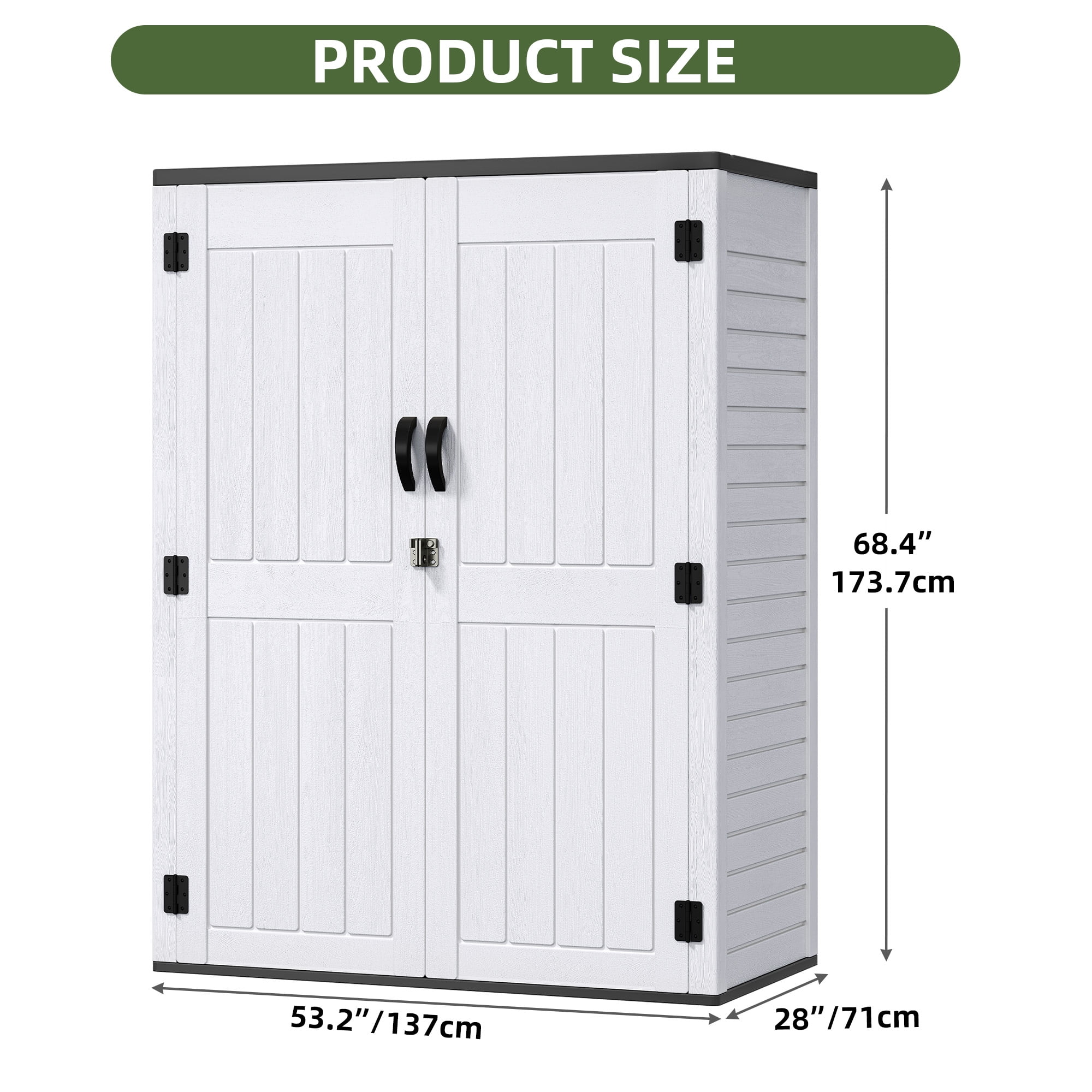 Uforic Outdoor Storage Shed, Vertical Lockable Tool Storage Resin Shed for Garden, Garage, Patio, No Shelves Included, Off-White