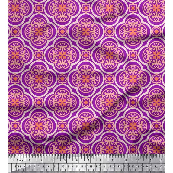 Soimoi Purple Cotton Duck Fabric Floral Damask Print Fabric by the Yard 42 Inch Wide