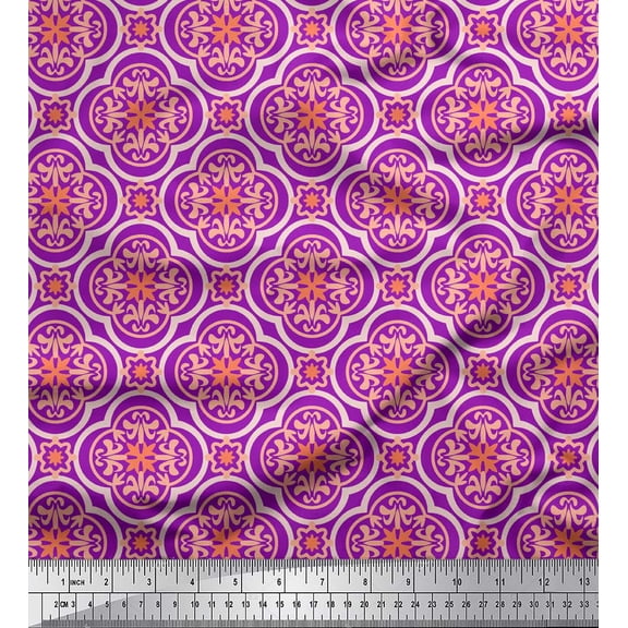 Soimoi Purple Cotton Voile Fabric Floral Damask Decor Fabric Printed Yard 42 Inch Wide