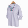 thumbnail image 4 of Olyvenn Womens V Neck Striped Blouse Oversized Dolman Sleeve Tops Summer Casual Loose Fit Casual Collared Shirts Purple M, 4 of 6