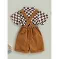thumbnail image 4 of xiaxaixu Vêtements d'Été pour Garçons, Imprimé à Damier, Chemises à Manches Courtes à Col Rabattu, Hauts, Bretelles, Shorts, Ensemble 2 Pcs, 4 of 8