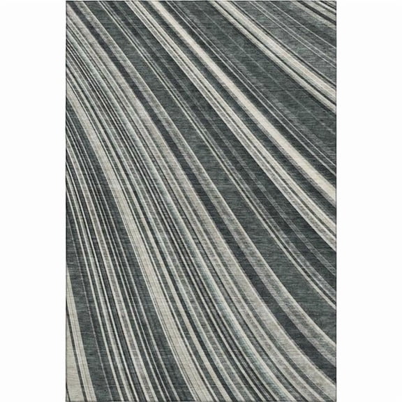 HomeRoots 677457 8 x 10 ft. Black Gray & Ivory Striped Transitional Washable Machine Made Rectangle Area Rug with UV Protection