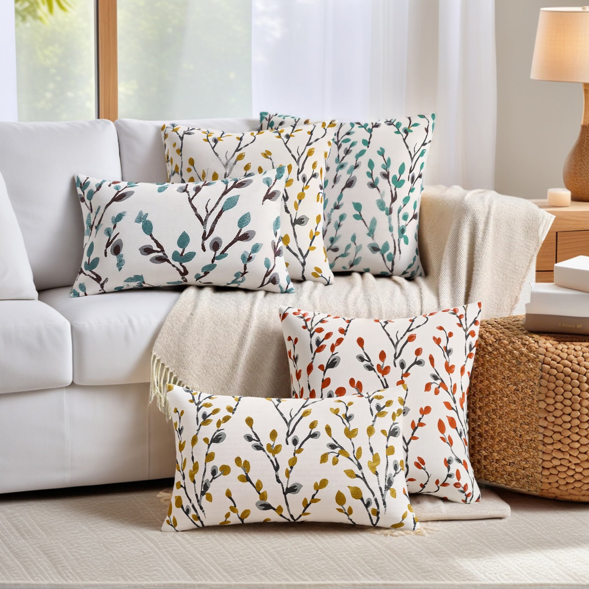Unique Bargains 4 Pcs Soft Throw Pillow Cases 18 x 18 Inch Orange Flower/Dark Blue
