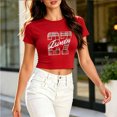 thumbnail image 2 of Womens Short Sleeve Crop Tops Graphic T-Shirts Crew Neck Summer Casual Slim Fitted Plaid Number Print Crop Tee Tops, 2 of 7