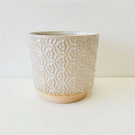MDR Trading Inc. CM-FN496BE_Q01 Beige And White Patterned Ceramic Planter