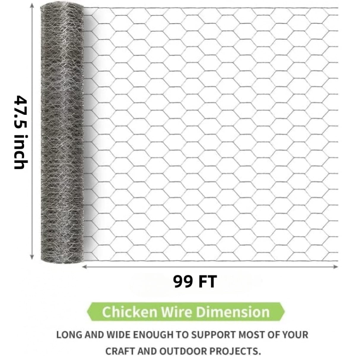 100 FT x 30 IN Chicken Wire Fencing  21 Gauge Galvanized Hexagonal Poultry Netting  Rustproof Metal Wire Mesh for Garden Protection  Rabbit Cages  Floral Arrangements and DIY Crafts