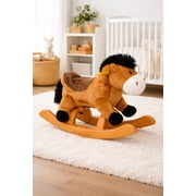PonyLand 24-inch Plush Brown Rocking Horse with Sound for Toddlers 18 months and up