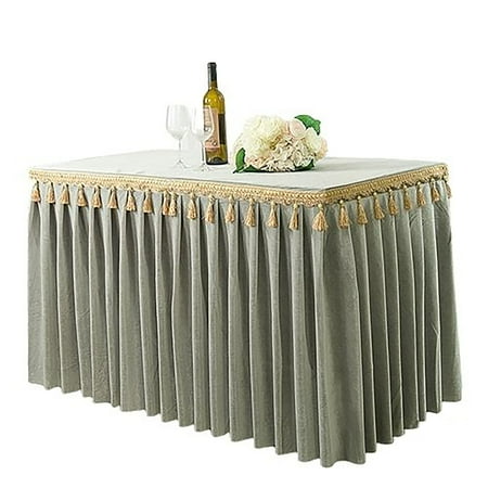 

2 Pack Solid Color Velvet Table Skirt Cloth Fitted Table Skirt With Tassel Washable Table Skirt For Birthday Halloween Christmas Banquet Activity Meeting -Grey-180x60x75cm