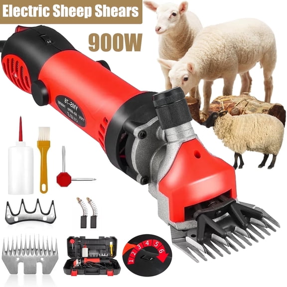 900W Sheep Shears Electric Farm Livestock Haircut with 2 Blades Professional Animal Clippers 6 Speed Heavy Duty Electric for Thick Horses Sheep Alpacas Goats(Red)