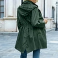 thumbnail image 6 of UJNDER Hooded Waist Zipper Rainproof Outdoor Mountaineering Jacket Waist Drawstring for Women Jackets for Women Green S, 6 of 7