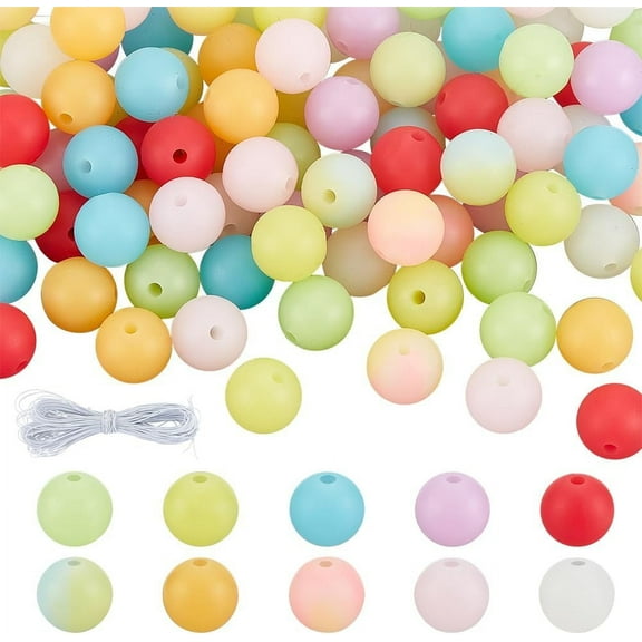 100pcs 10 Colors Glow Silicone Beads 12mm Colorful Round Ball Beads Glow in The Dark Spacer Beads Silicone Focus Beads Loose Rubber Beads for Necklaces Bracelets Keychains Pens DIY