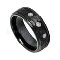 thumbnail image 1 of Hammered Black Tungsten Ring - 0.21ctw Amethyst 3-stone Band - Personalized Tungsten Wedding Ring - Custom Made February Birthstone Ring TN614BS, 1 of 1