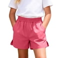 thumbnail image 2 of fatyb Kids Cotton Linen Shorts Boys Girls Elastic Waist Casual Shorts Summer Solid Color Pocket Shorts, 2 of 7