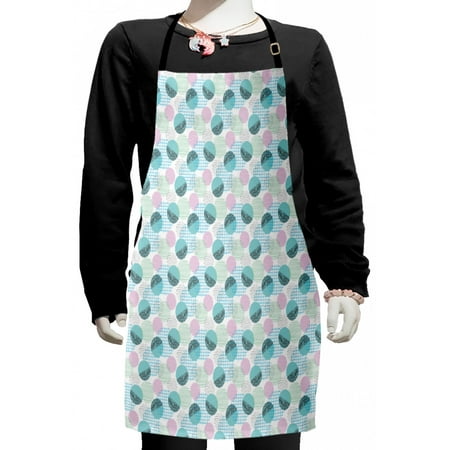 

Geometric Kids Apron Print of Grunge Circles Stripes and Squares Spots Modern Scribble Artwork Boys Girls Apron Bib with Adjustable Ties for Cooking Baking Painting Multicolor by Ambesonne