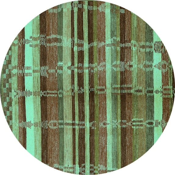 Ahgly Company Machine Washable Indoor Round Oriental Turquoise Blue Industrial Area Rugs, 5' Round