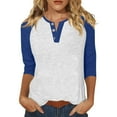 thumbnail image 1 of ManxiVoo Relaxed Fit Womens Top V Neck 3 4 Sleeve Button Front Shirt with Raglan Sleeves for Summer L Size Blue, 1 of 5