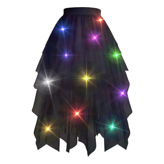 XIAONU Light Up Illuminated Skirt For Women Tiered Asymmetrical Hem Sheer Skirt Glowing Festival Performance Skirts