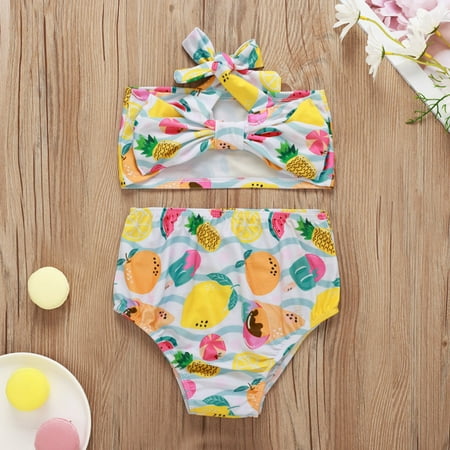 

Simplmasygenix Baby Tops Set Summer Outfits Toddler Kid Baby Girl Fruit Bow Strap Swimwear+Swimming Trunks Two-Piece Set