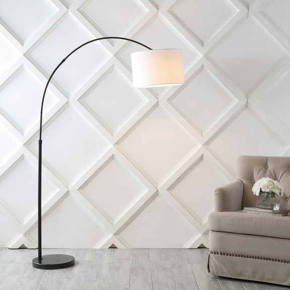 JONATHAN Y Collier 70" Industrial Vintage Head-and-Height-Adjustable Iron LED Arc Floor Lamp with Smart Bulb, Black