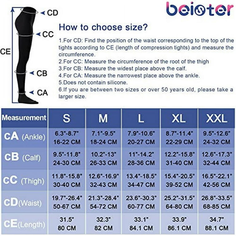 Beister Medical Compression Pantyhose for Women & Men, Opaque Closed Toe 20- 30mmHg Graduated Support Tights 