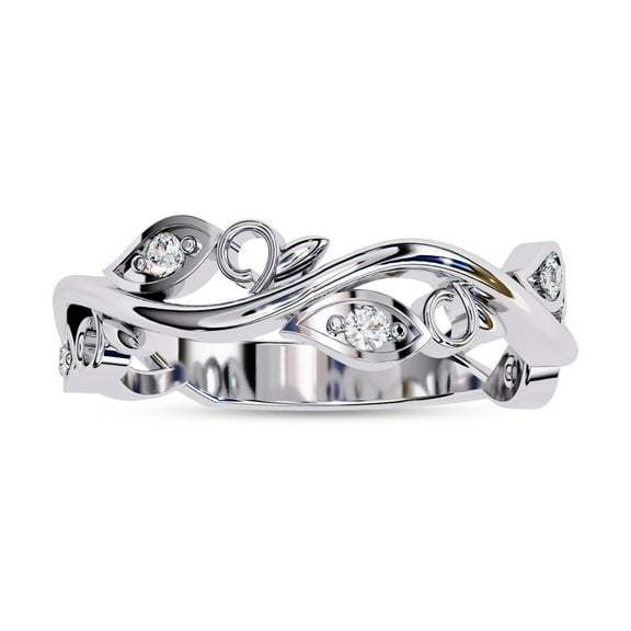 AFFY Olive Branch Leaves Wedding Band Ring for Women, 0.10 Carat (ctw) Round Cut Lab Grown Diamond Engagement Ring In 14K White Gold Over Sterling Silver F-G-H, SI Quality Ring Size-4