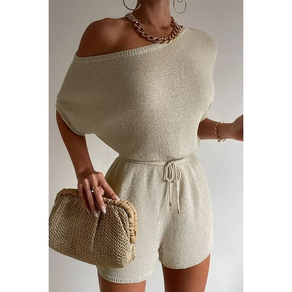 Dolman Knitted Drawstring Waist Romper