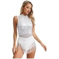 thumbnail image 2 of Aislor Women's Glitter Fringe Sequins Tassel Latin Jazz Dance Leotard Bodysuit Lyrical Dance Dress White L, 2 of 7