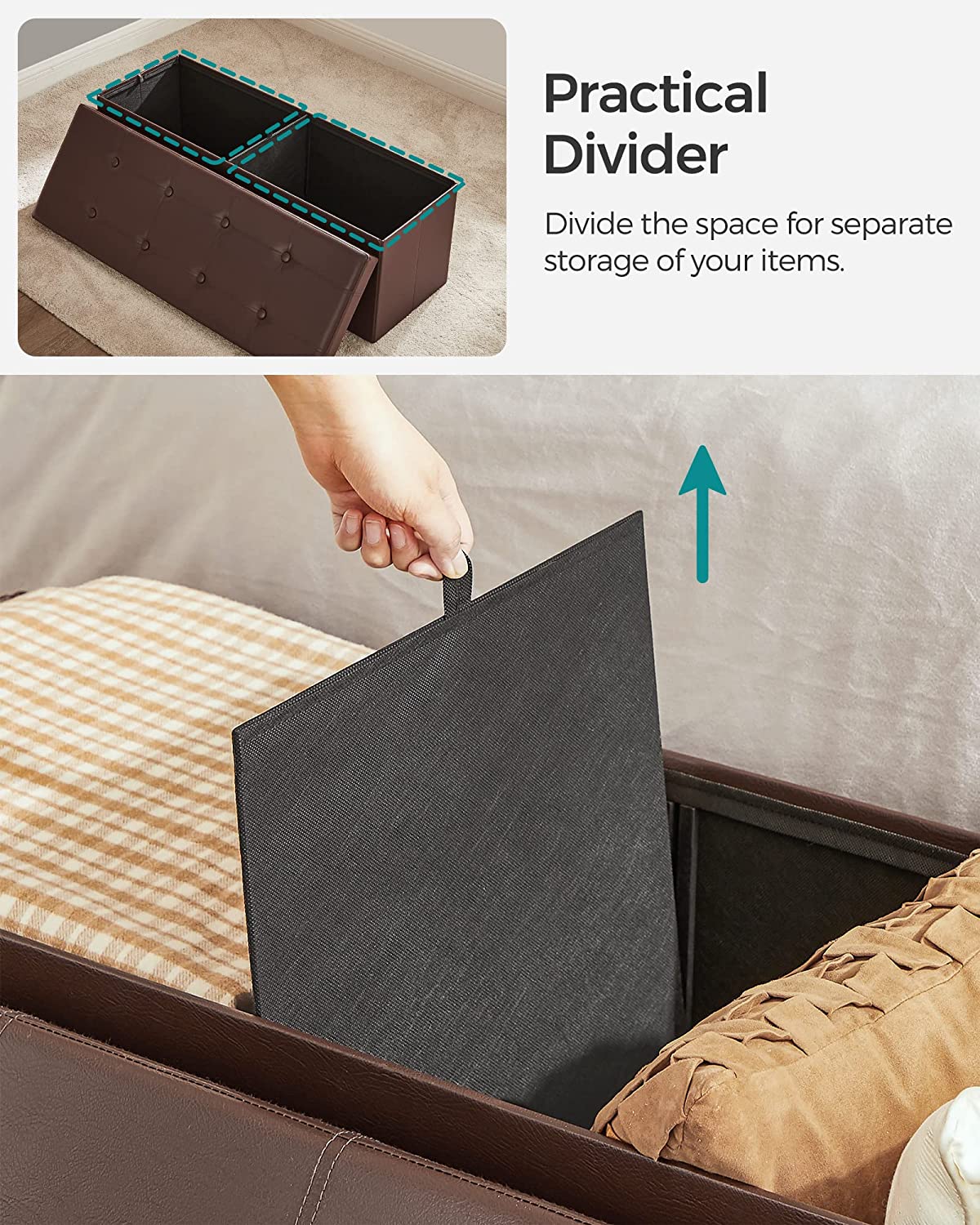 Songmics 43" Storage Ottoman Bench, Brown photo 4