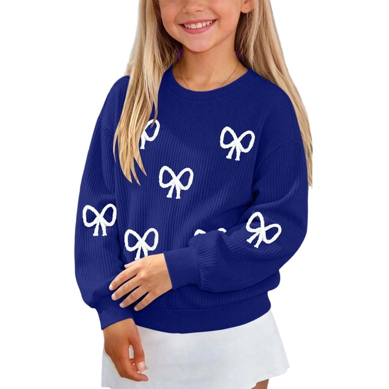 Nskgu Girls Bow Embroidery Sweater Crewneck with Scattered Bow Details ...