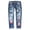 C-Dark Blue138, variant on Women's Christmas Ripped Jeans Distressed Washed Print Mid Rise Straight Leg Denim Pants For Xmas Streetwear Trendy Trousers