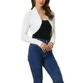 thumbnail image 4 of INSPIRE CHIC Women's Elegant Bolero Shrug Top Ruched Long Sleeve Open Front Cropped Cardigan M White, 4 of 6