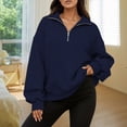 thumbnail image 2 of MEZZALL Women Sweatshirts Solid Color Long Sleeve Half Zip Lapel Collar Pullover Casual Loose Fit Outerwear Tops Autumn Winter Fashion Comfortable Soft Basic Daily Outdoor Cozy Travel, 2 of 7