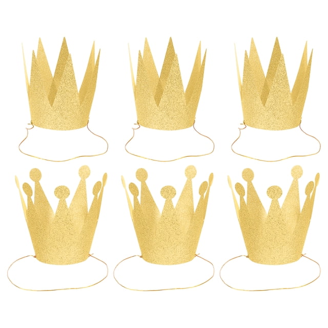 FELTECHELECTR 6 coronas de cumpleaños con purpurina, sombreros de fiesta, coronas de príncipe para niños y adultos, decoraciones de fiesta (doradas)