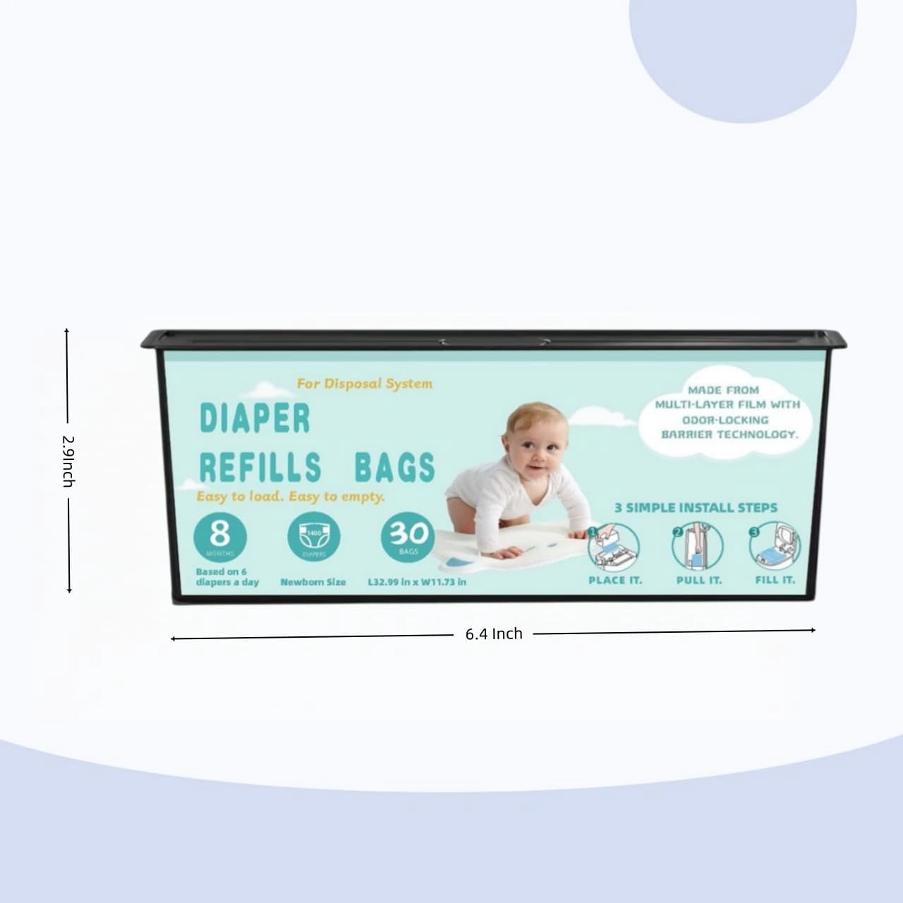 Diaper Pail Refills Bags with 30 Bags Compatible with Genie Easy Roll Signature and Platinum Diaper Pails, 7-Layer Odor-Barrier Technology-6 Packs