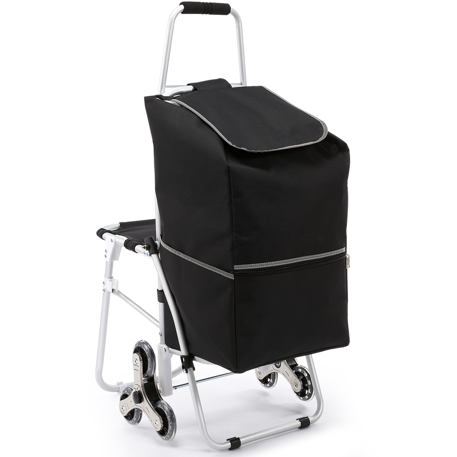 KFFKFF Stair Climber 50L Foldable Shopping Cart with Waterproof Bag and Seat