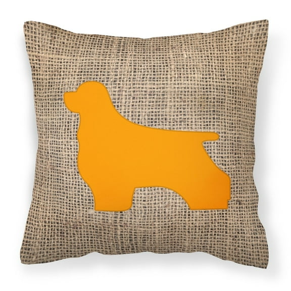 Carolines Treasures BB1075-BL-OR-PW1818 Cocker Spaniel Burlap and Orange Canvas Fabric Decorative Pillow BB1075 18H