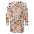 thumbnail image 5 of RKSTN Hauts pour Femmes Mode Décontractée Mignon Lapin de Pâques Imprimé Manches 3/4 Col Rond Hauts Printemps Été Imprimé 3D Chandail Froncé Blouse Hauts, 5 of 5
