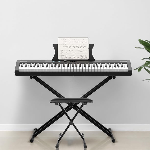 Yeshouse teclado de piano eléctrico portátil de 61 teclas semipesadas, altavoces integrados, pedal de sustain, soporte y taburete, ideal para principiantes y profesionales