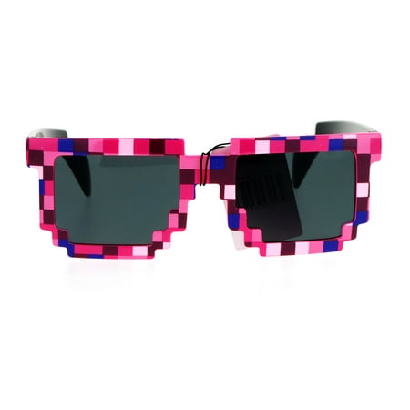 SA106 Pixelated 8 Bit Retro Video Game Horned Sunglasses Pink
