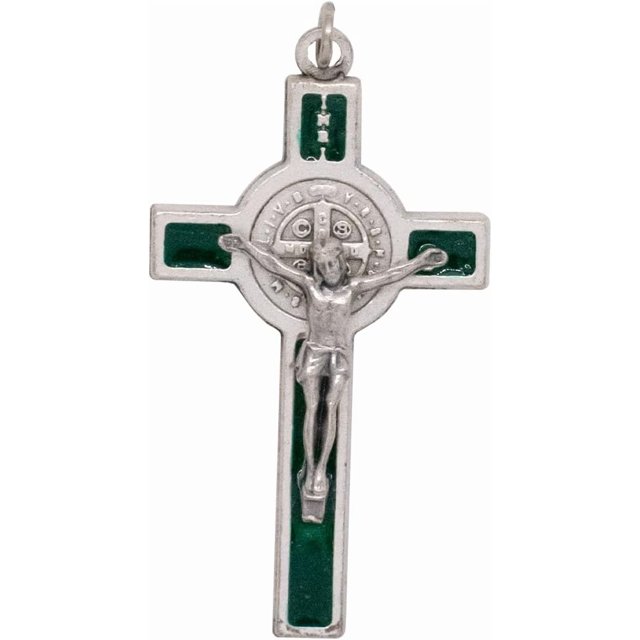 Saint Benedict Crucifix Pendant | Includes Case and Information Card | Patron Saint of Students and Europe | Great Catholic Gift for First Communion and Confirmation