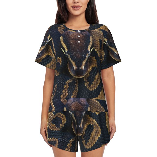 Fotbe Ball Phyton Snake Conjunto de Pijama Estampado para Mujer, 2 Piezas, Ropa de Dormir con Camiseta de Manga Corta y Shorts Suaves-4X-Large