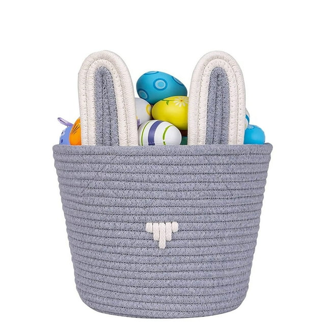 Canasta de Pascua, Tarjeta de Madera Personalizada, Cuerda de Algodón Artesanal, Almacenamiento, Versatilidad Decorativa para Habitación, Regalo de Pascua, Divertida Actividad Familiar, Canasta Vacuu