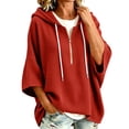 thumbnail image 2 of 3/4 Sleeve Hoodie Sweatshirts for Women, Oversized Half Zip Drawstring Casual Solid Color Loose Pullover Tops for Everyday Loungewear, 2 of 6