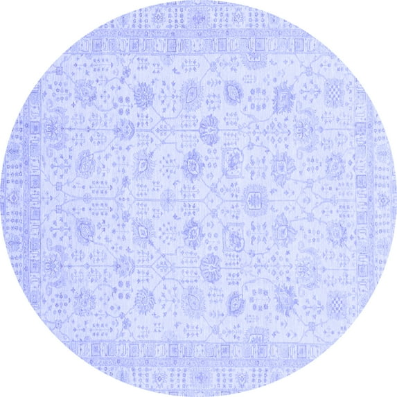 Ahgly Company Machine Washable Indoor Round Oriental Blue Traditional Area Rugs, 4' Round