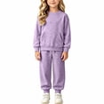 thumbnail image 4 of NordicNest Girls Two Piece Set Casual Fall Outfit with Pocket Kids Plain Color Fashion Sports Outfits Warm Clothes Purple,12-13, 4 of 7