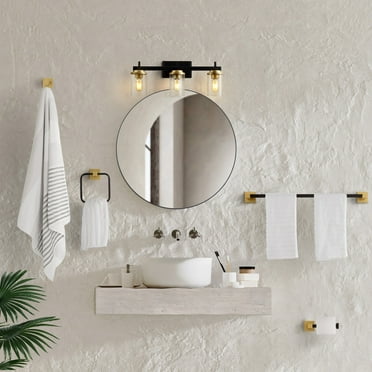 Liam 23.25" 3-Light Farmhouse Industrial Vanity Light with Bathroom Hardware Accessory Set, Oil Rubbed Bronze/Gold Painting (5-Piece)