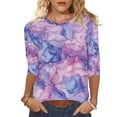 thumbnail image 2 of Jsaierl Womens 3/4 Sleeve Tops Casual Crew Neck Shirts Dressy Print Petite Blouses Classic Holiday Tunic Top S-2XL, 2 of 5