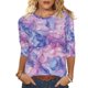thumbnail image 1 of 3/4 Manga Tops para las Mujeres Impreso Cuello Redondo Blusa, Camisa de Manga Larga Casual para el Uso Diario de la Primavera, 1 of 5