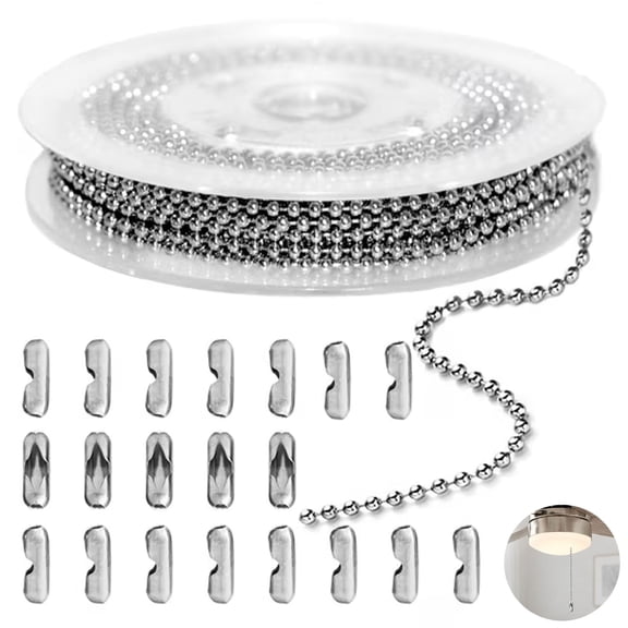 "33ft 2.4mm Stainless Steel Silver Ball Chain, Pull Bead Chain with 20 Pcs Matching Connector Clasps for Dog Tag, Necklace Hanging and DIY Jewelry Crafts "