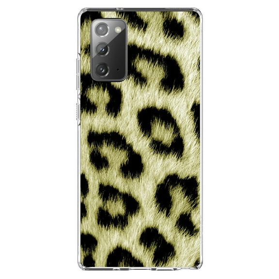 DistinctInk Clear Shockproof Hybrid Case for Samsung Galaxy Note 20 (6.7" Screen) - TPU Bumper, Acrylic Back, Tempered Glass Screen Protector - Yellow Black Leopard Fur Skin Print